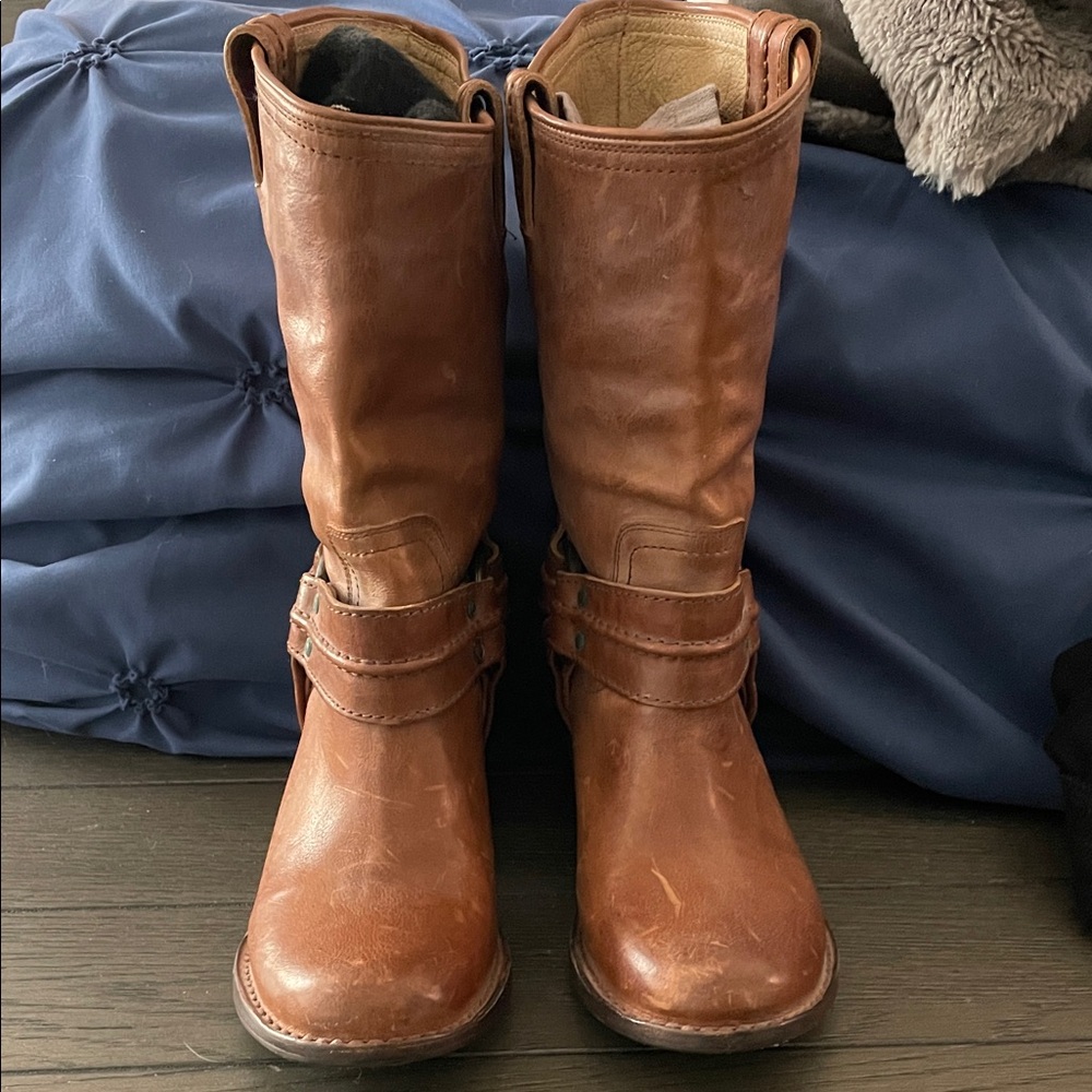 Frye Women's Cognac Leather Moto Boots
